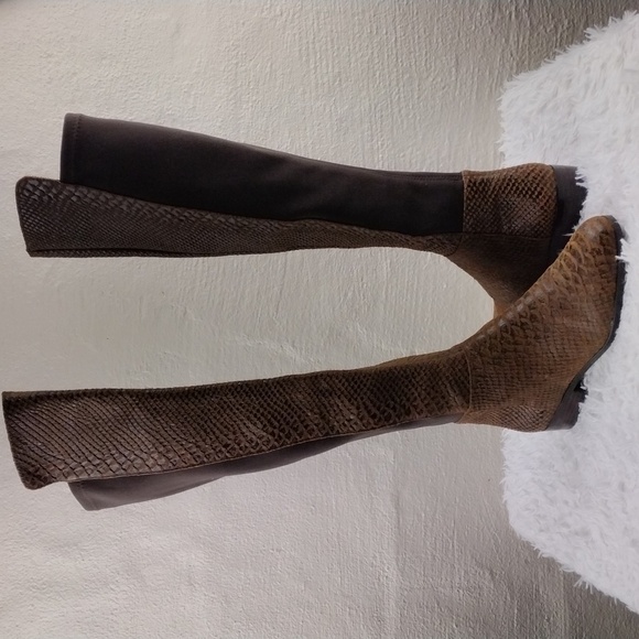 MICHAEL Michael Kors Brown Snakeskin Suede Leather Side Zipper Tall Riding Boot - Picture 1 of 16